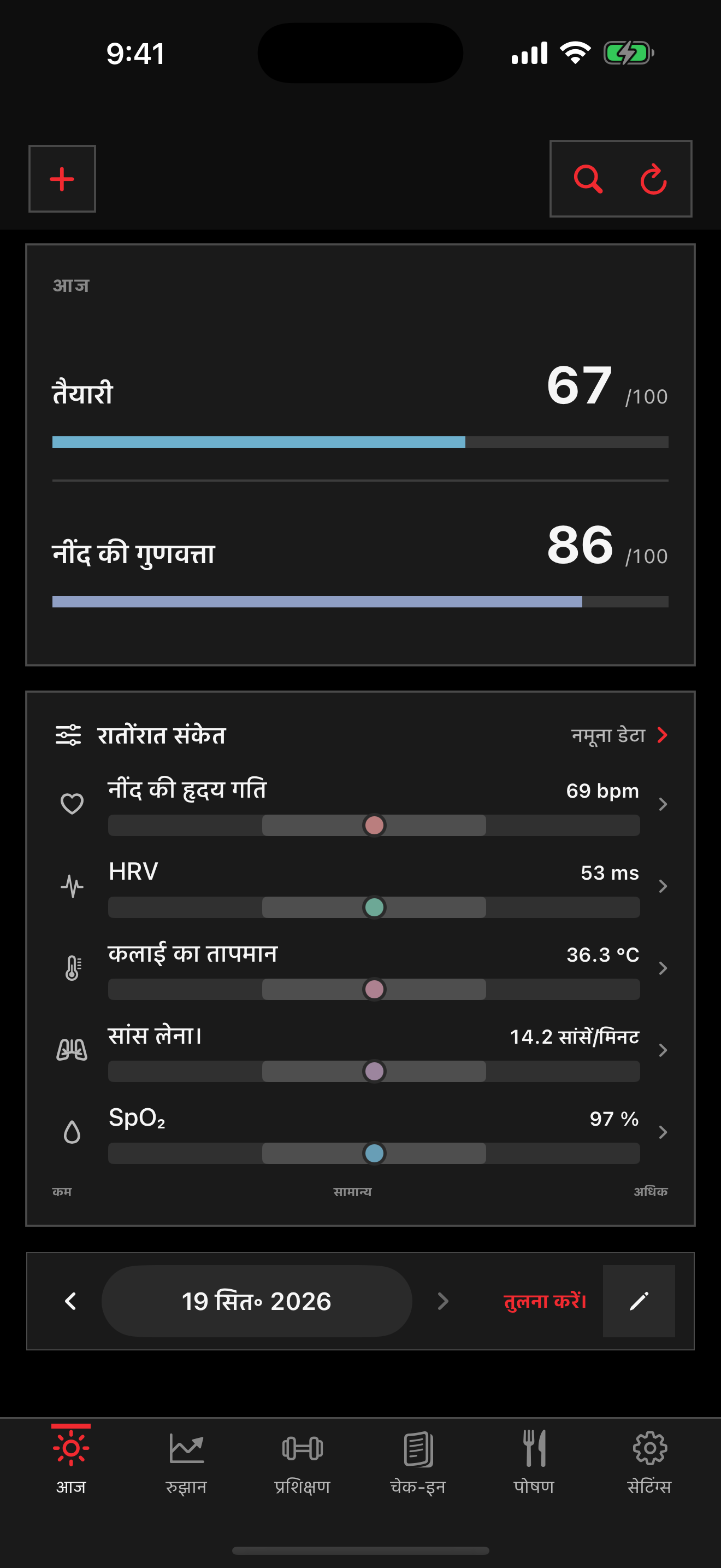 सैलूस टुडे तैयारी, नींद और उपलब्ध रात के संकेतों के साथ स्क्रीन