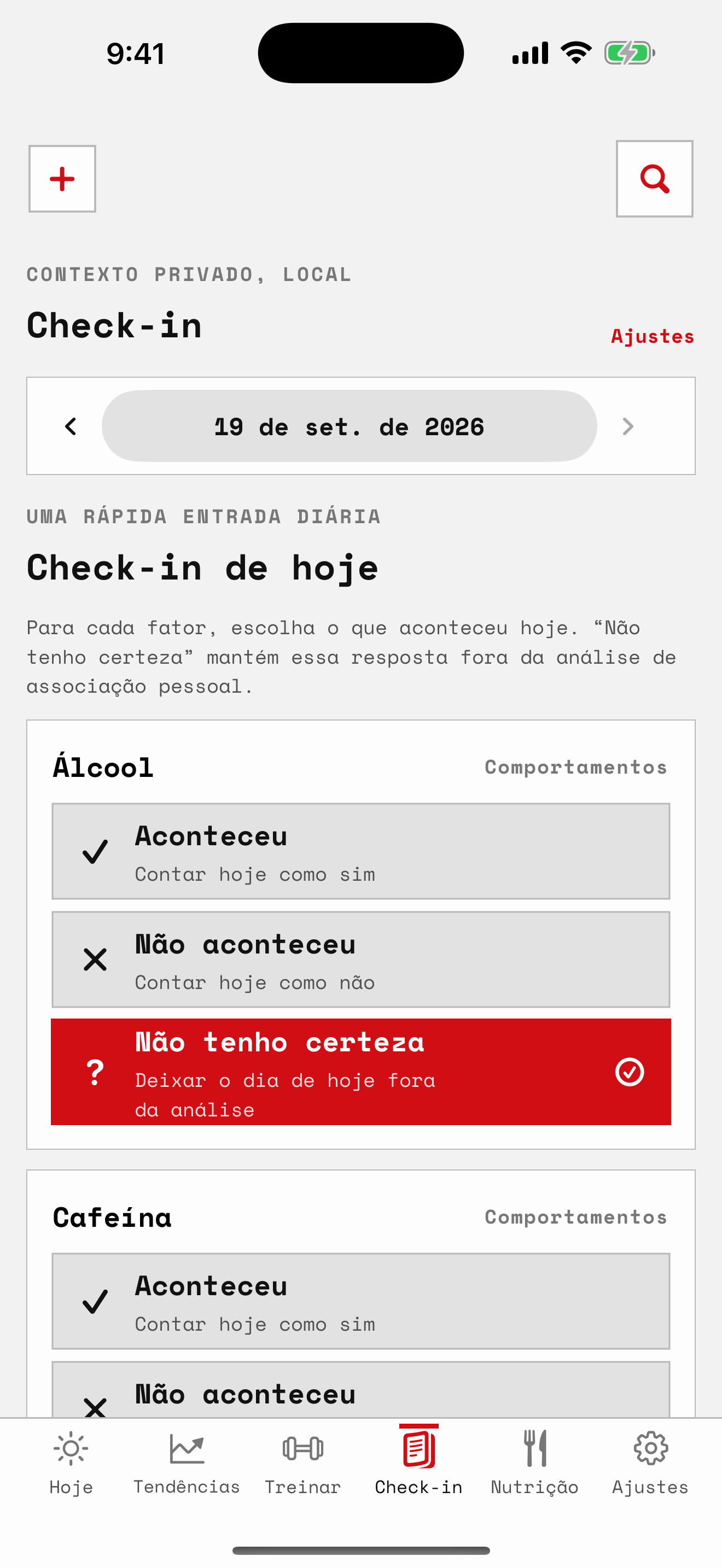 Revista privada Salus e tela de check-in