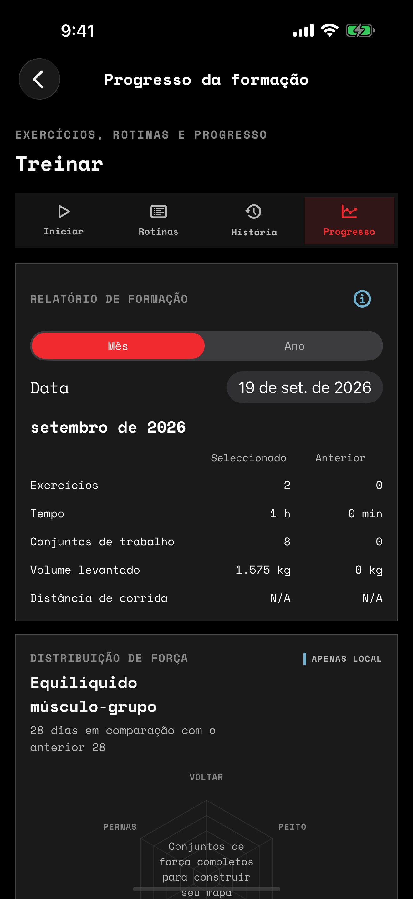 Tela de progresso do treino de Salus com história pessoal