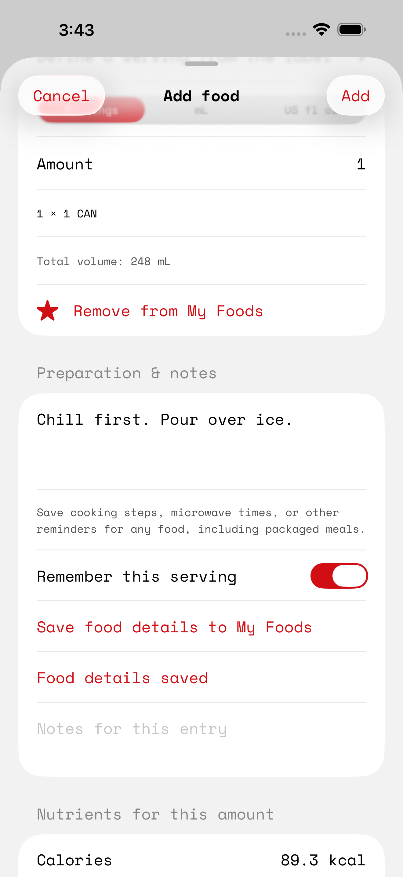 Salus packaged food with saved preparation instructions and a label-based serving